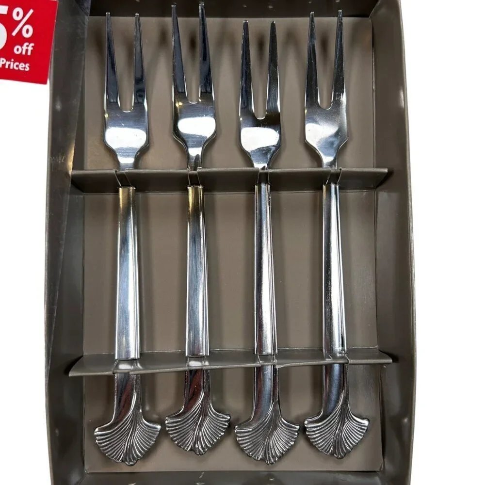 Pier 1 Imports Appetizer Fork Set Fan Design Silver Kitchen Party New Year